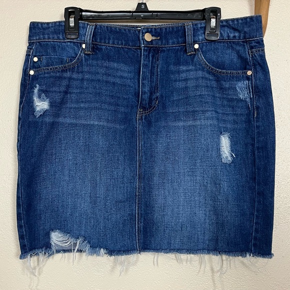 Liverpool Frayed Hem Distressed Denim Skirt in Primrose Wash size 12 - Picture 1 of 6